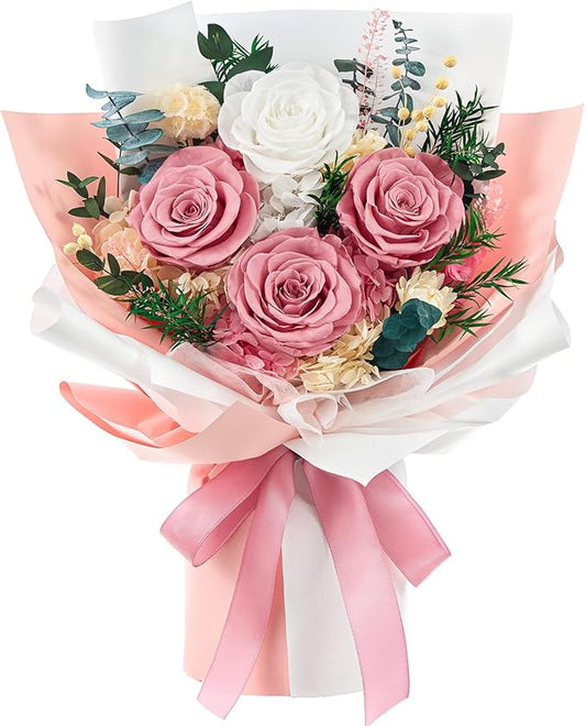 Forever Flowers Gifts for Her, Preserved Flowers Bouquet Birthday Gifts for Women, Preserved Roses for Grandma Wife Anniversary Valentine's Day Mother's Day (Dusty Pink)