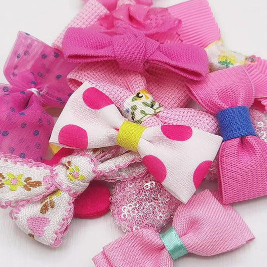 Chenkou Craft Mix Bulk Hot-Pink Random 20pcs Fabric Ribbon Flowers Bows Craft Wedding Ornament Appliques (Hot-Pink)