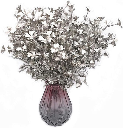 PASYOU Christmas Artificial Plants Decoration, Plastic Grass Faux Shrubs Simulation Flower Leaves Indoor Outdoor Home Garden Planter Filler Party Hotel Verandah Wedding DIY Decor - Silver 2 Pack