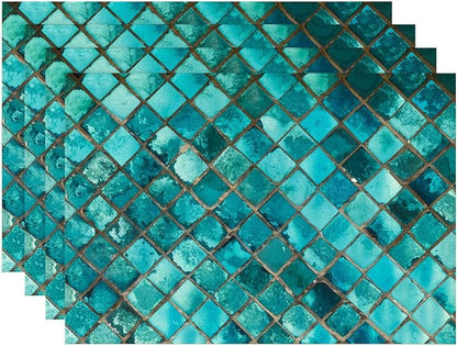 Placemats Set of 4 Square Glass Mosaic Place Mats Washable Table Dinner Mats Linen Table Mats for Kitchen Dining Party Home Kitchen Decor 12x18 Inch