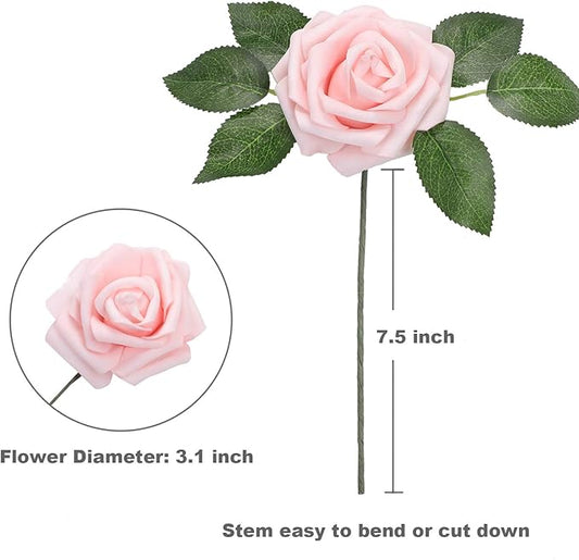 Artificial Flowers Roses 50pcs Pink Roses Wedding Decoration Real Looking Fake Roses w/Stem for DIY Wedding Bouquets Centerpieces Arrangements Party Baby Showers Home Decorations (Pink, 50 pcs)