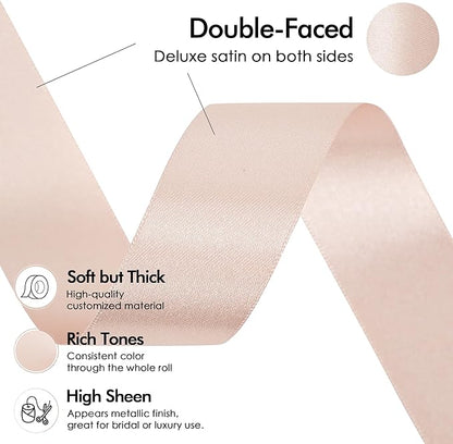 MEEDEE Rose Gold Ribbon 1 Inch Rose Gold Satin Ribbon Lux Double Faced Satin Ribbons by 50 Yards Polyester Wrapping Ribbons for Crafts, Wedding, Flower Bouquet, Holiday Decorating