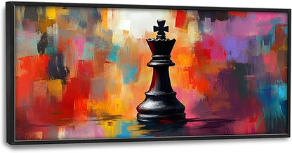 King Chess Large Wall Art Framed Colorful Wall Decor for Living Room Chess Pictures Oversized Canvas Print Painting Modern Extra Large Framed Artwork for Bedroom Office Home Decor 60"x30"