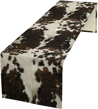 Cow Print Table Runner, Brown Cowhide Print Western Style Table Runner Country Farmhouse Cottage Cow Patten Table Decoration for Home Kitchen Dining, 13x70 Inch