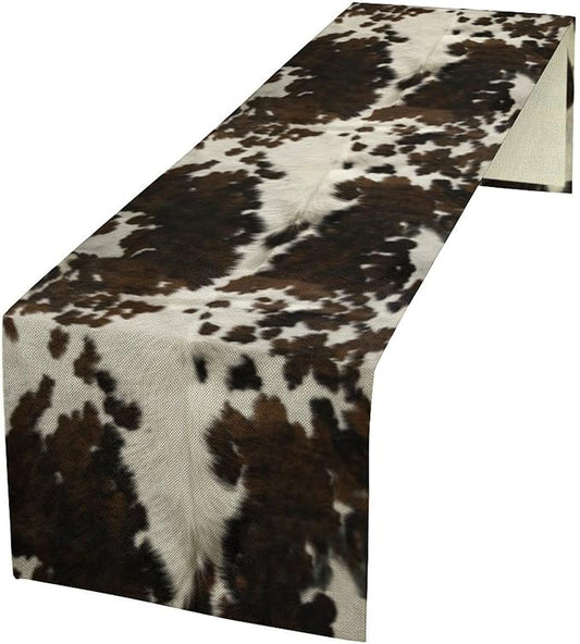 Cow Print Table Runner, Brown Cowhide Print Western Style Table Runner Country Farmhouse Cottage Cow Patten Table Decoration for Home Kitchen Dining, 13x70 Inch