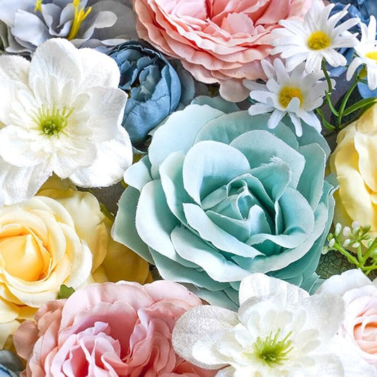 ASTRYAS Artificial Flowers Combo Fake Roses Silk Peonies Colorful Flowers for DIY Wedding Bridal Bouquets Table Centerpieces Floral Arrangements Party Baby Shower Home Decor - Sege Green/Yellow/Pink