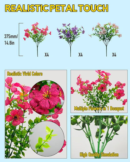 12 Bundles Daisy Artificial Flowers for Outdoors with Eucalyptus - UV Resistant Fake Flowers Outside for Hanging Basket Planter Window Box, Realistic Silk Faux Plants for Porch Garden Patio Home Decor