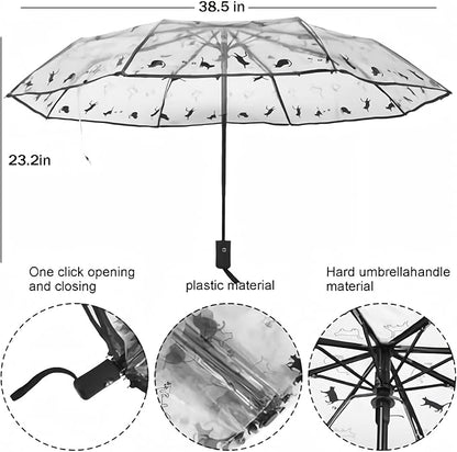clear small umbrella for rain, cat plastic girl Transparent umbrellas for women, cute folding travel automatic umbrellas adult