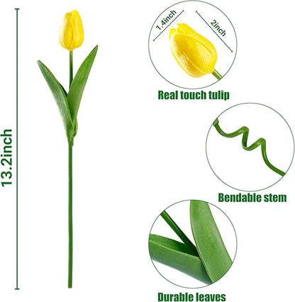 Sggvecsy 30 Pcs Fake Tulips Artificial Flowers Real Touch PU Faux Flowers Tulip Stems for Wedding Spring Bouquet Floral Arrangement Home Party Office Decorations for Mother's Day (Yellow)