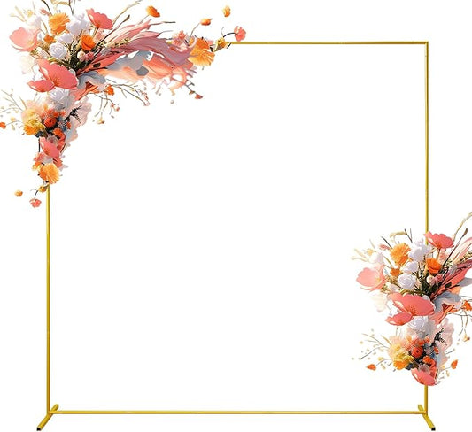 Xizlapu 6.6FTx6.6FT Wedding Arch Backdrop Stand Square Gold Metal Balloon Arch Frame for Ceremony Anniversary Garden Arbor Outdoor Baby Shower Photo Booth Photo Booth Background
