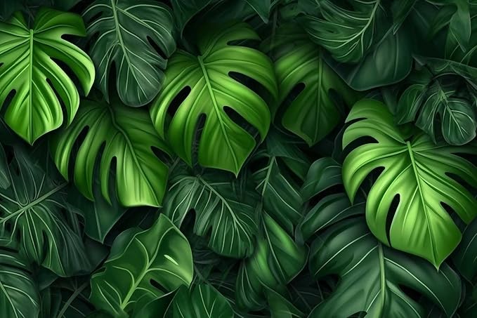 Tropical Green Leaves Background Mural, Large Wall Background Wallpaper, Decorate The Bedroom, Bathroom, Living Room Walls(Non-self-Adhesive)