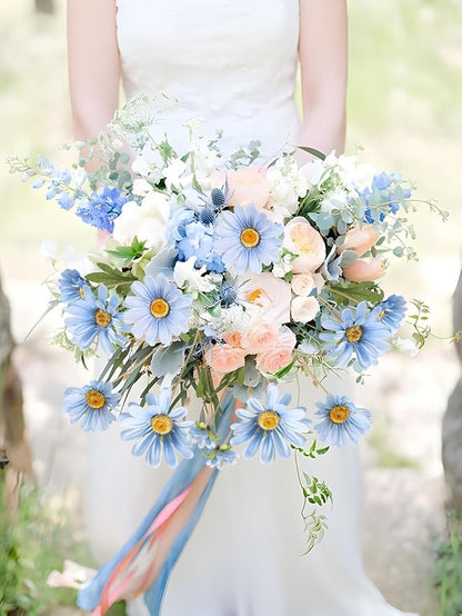 Light Blue 6Pcs Artificial Daisy Flowers 36 Heads 29.52” Long Stem Fake Wild Flowers for Room Home Decor Bath Party Wedding Garden Tall Vase Arrangement(Light Blue)