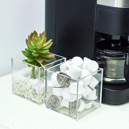 Kamehame Clear Vase 2 Pcs Acrylic Vase, 4''x4''x4'' Succulent Pots Planters, Square Cube Vases for Centerpieces, Flower Vase for Home Office Wedding Floral Decor, KA22001