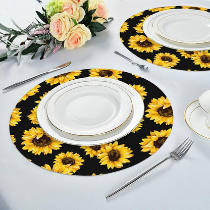 Flower Round Placemat Set of 4 Elegant Linen Table Mats for Dining, Heat Resistant, Stain Resistant Perfect for Dinner Parties, Restaurants, and Everyday Use