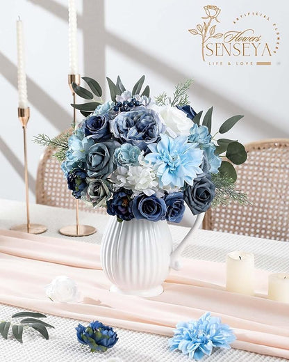 Senseya Artificial Flowers Combo Box for Decoration,Silk Mix Fake Flowers with Stems DIY Wedding Bouquets,Artificial Flowers Bulk Box Set Home Cake Decor (Blue)