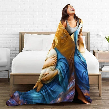 Virgin Mary Blanket Mother of God Throw Blanket Catholic Religious Soft Cozy Fleece Fuzzy Christian Stuffed Plush God Faith Flannel Gifts for Girls Women Boys Kids Adults 40''x50''
