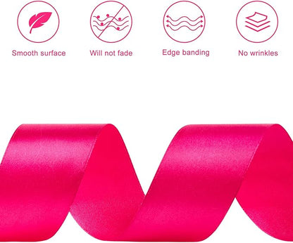 1-1/2 Inches 50 Yards Hot Pink Satin Ribbon, Solid Fabric Ribbon Roll for Flower Bouquets, Gift Wrapping, Wedding, Handmade Crafts