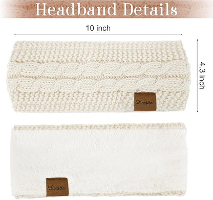 Loritta Womens Ear Warmers Headbands Winter Warm Fuzzy Cable Knit Head Wrap Fleece Lined Gifts