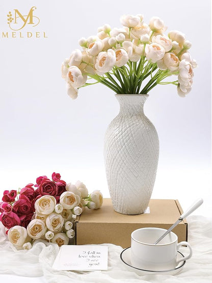 Meldel 32Pcs Ranunculus Artificial Flower, Faux Light Champagne Ranunculus Flowers for DIY Bouquet, Bulk Fake Peony Wedding Filler Flowers for Centerpieces Arrangements Bridal Shower Decorations