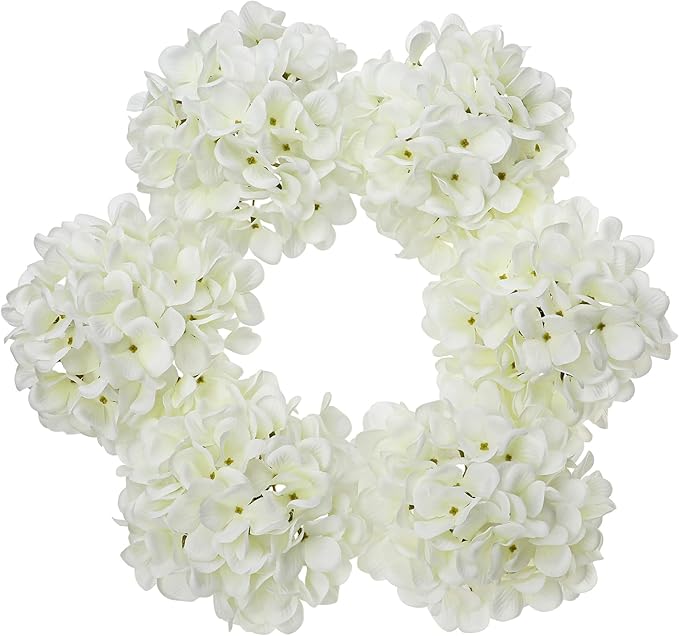 Hollyone 6 Pcs White Hydrangea Artificial Flowers with Stems Silk Faux Hydrangea White Fake Flowers for Home Indoor Outdoor DIY Floral Wedding Flower Bouquets Kitchen Table Centerpiece Decor