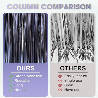 3 Pack 3.3 x 8.2 ft Matte Blue Foil Fringe Curtains, Dark Blue Tinsel Streamers Batman Party Decorations, Fringe Backdrop, Door Shimmer for Graduation, Birthday Backdrop for Men or Boy