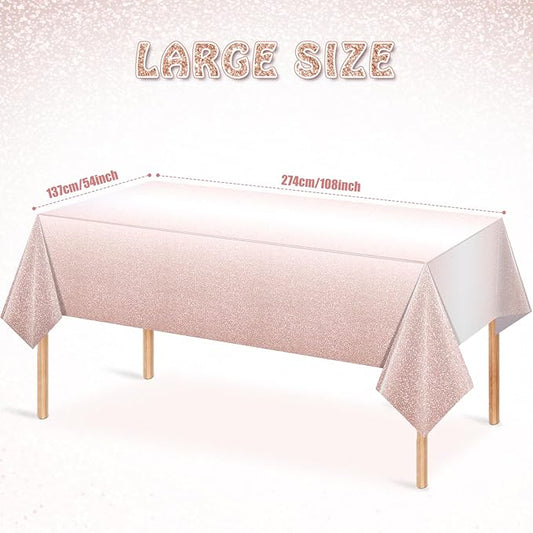 3 Pack Ombre Rose Gold Plastic Tablecloth for Parties, Gradient Pastel Rose Gold Disposable Tablecloths for Rectangle Tables, Light Pink Sprinkle Table Cover for Wedding Birthday Party, 54 x 108 Inch