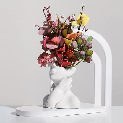 XSMXLNKWL Ceramic Face Vase White Flower Vase for Decor, Female Face Vase Art, Modern Decorative Vase Centerpiece for Table, Shelf, Living Room, Office, Bedroom, Small
