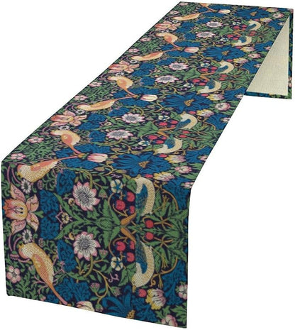 William Morris Floral Table Runner, Vintage Flowers Blue Botanical Printed Table Runner for Home Kitchen Dining Table Decoration,13x70 Inch