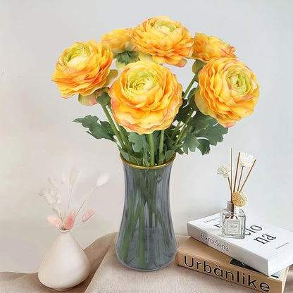 Real Touch Yellow Ranunculus Artificial Flowers 6PCS Artificial Peonies Faux Ranunculus with Stem for DIY Wedding Bouquet Party Table Home Decor(Yellow)
