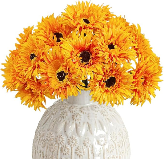 Letjolt Artificial Gerbera Daisy Flowers African Daisy Orange Silk Flowers Home Decorations Faux DIY Bouquet for Wedding Engagement Centerpieces Arrangements