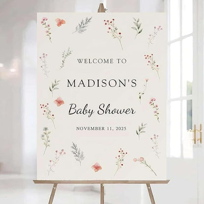 Editable Wildflower Baby Shower Welcome Sign, Personalized Boho Floral Baby Shower Sign, Spring Flowers Theme, Elegant Flower Decorations, Custom Name Signage for Boy or Girl #4