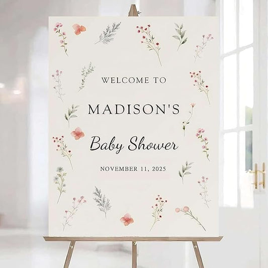 Editable Wildflower Baby Shower Welcome Sign, Personalized Boho Floral Baby Shower Sign, Spring Flowers Theme, Elegant Flower Decorations, Custom Name Signage for Boy or Girl #4