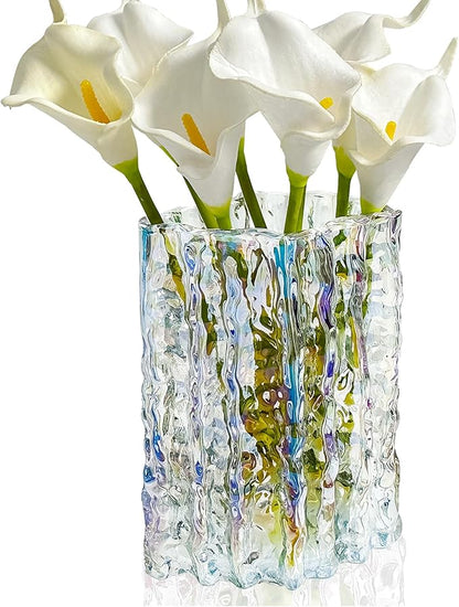 Aoderun Glass Vase Crystal Vase Heavy Duty Large Flower Vase for Dining Table Kitchen Office Home Shelf Wedding Living Room Centerpieces(Iridescent Clear)