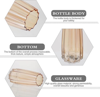 TOYANDONA Creative Electroplated Ribbed Amber Glass Vase Desktop Floral Container for Home Decoration and Flower Arrangement Gift for Special Occasions