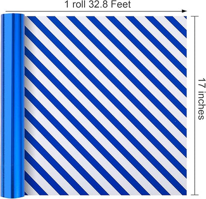 Merture Reversible Royal Blue Wrapping Paper Roll - 17 In X 32.8 Ft(46.5 sq.ft.) Metallic Blue and Stripe Design Gift Wrap for Birthday, Fathers Day, Baby Shower, Gender Reveal Party, Hanukkah
