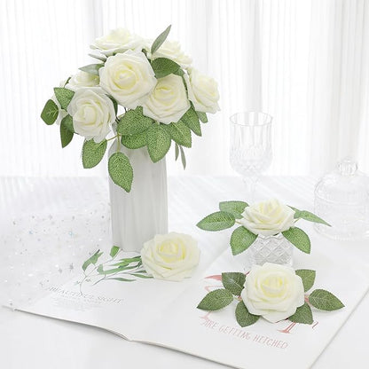 DerBlue 60pcs Artificial Roses Flowers Real Looking Fake Roses Artificial Foam Roses Decoration DIY for Wedding,Arrangements Party Home Decorations