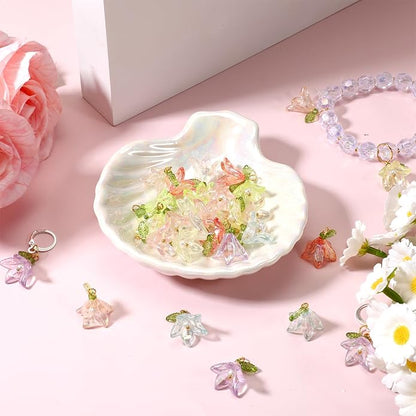 32PCS Lily Flower Charms for Jewelry Making, Multi Color Acrylic Floral Pendants, Plastic Dangle Flower Charms with Hanging Rings for Necklace Bracelet Earring DIY Crafts Decoration