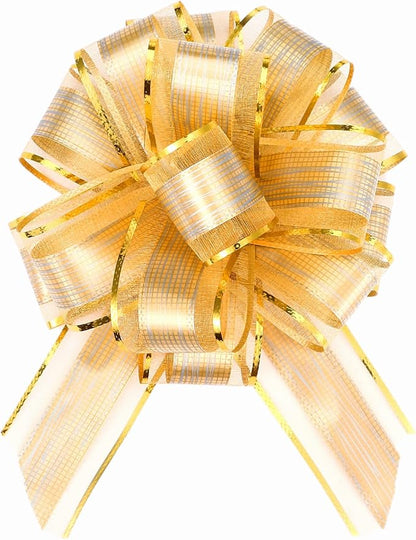 GWHOLE 30Pcs Large Gift Wrapping Bows, 5" Gold Ribbon Pull Bows for Gift Wrapping Wedding Holiday Decor