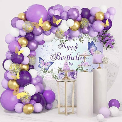 6x4Ft Butterfly Happy Birthday Backdrop Purple Butterfly Birthday Backdrops Decorations Girls Party Butterfly Photography Backdground Decoration Cake Table Banner