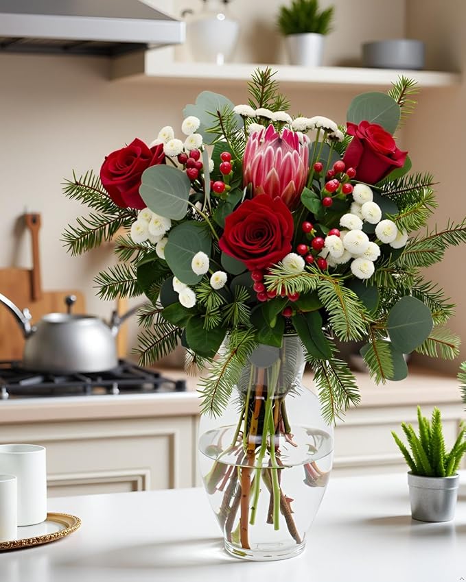 Stargazer Barn - Holiday Cheer Bouquet (Includes Glass Vase) - Fresh Flowers for Delivery - Gift for Anniversary, Birthday, Congratulations, Get Well, Graduation, Sympathy, Christmas