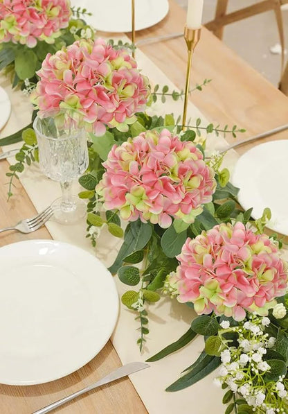 Hollyone Dark Pink Silk Hydrangea Artificial Flowers Heads 7.4inch Large Fake Hydrangea 4Pcs Full Faux Flowers with Stems for Wedding Party Table Centerpieces Flower Arrangement Home Decor
