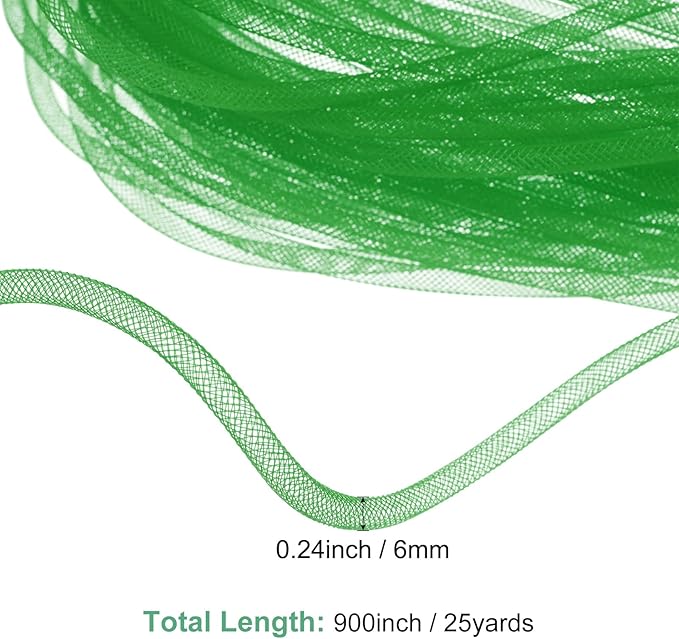 Mesh Tube Ribbon 25 Yards, 6mm Elastic Fabric Ribbons Mesh Tubing for Crafts/Gift Wrapping/Flower Bouquets/Wedding/Birthday/Holiday/Wreaths Christmas/Decoration[Grass Green]