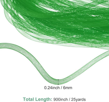 Mesh Tube Ribbon 25 Yards, 6mm Elastic Fabric Ribbons Mesh Tubing for Crafts/Gift Wrapping/Flower Bouquets/Wedding/Birthday/Holiday/Wreaths Christmas/Decoration[Grass Green]