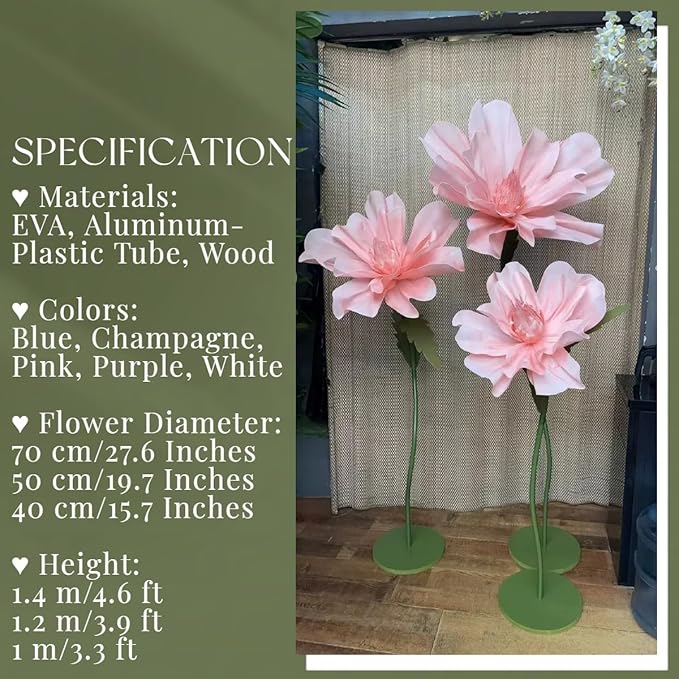 Giant Artificial Flower, 4.6ft Large EVA Flower Backdrop Decorations for Wedding Birthday Christmas Party Photography Shop Window Home Decor Props, Champagne