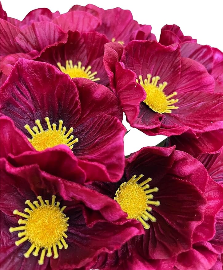 14Pcs Real Touch Anemone Poppy Bouquet for Artificial Flower Decor Kitchen Table Centerpiece Vase Home Greenery Wedding Holding Flowers Backdrop Arch Wall (Wine Red)