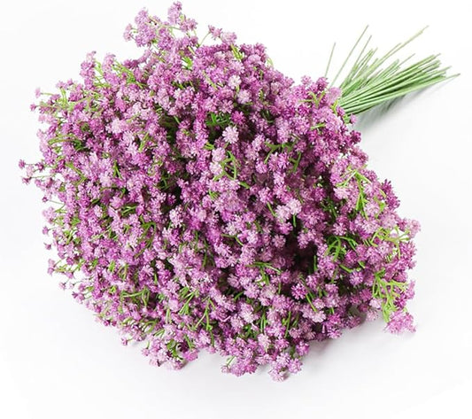 DEEMEI 15 PCS Babys Breath Artificial Flowers Fake Babys Breath Flowers Artificial Bulk Purple Gypsophila Bouquets Real Touch Faux Flowers for Wedding Floral Arrangement Party Home Decoration