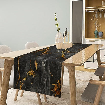 Black Grey Marble Table Runner Abstract Black Grey Gold Veins Marble Pattern Seasonal Dinner Runner Table Decoration for Farmhouse Home Kitchen Dining Holiday Party 13x36in