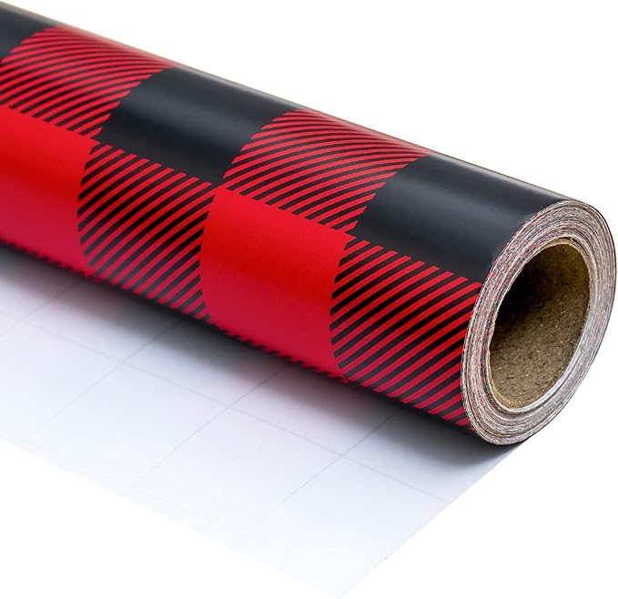 WRAPAHOLIC 30 Inch Christmas Wrapping Paper Roll - Black and Red Plaid Design for Christmas, Holiday, Party, Celebration - 30 Inch x 33 Feet