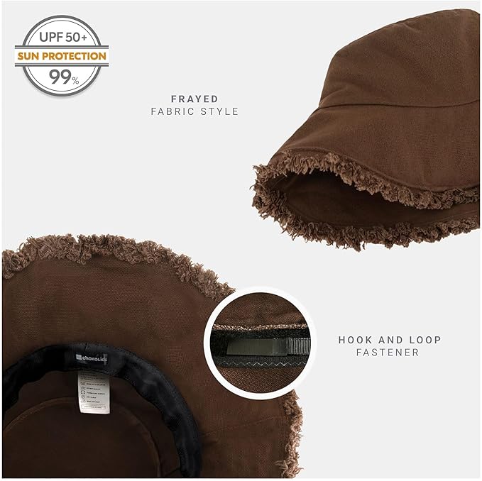 CHOK.LIDS Frayed Bucket Hats for Women Men Unisex Trendy Washed Cotton Floppy Wide Brim Boonie Outdoor Summer Beach Headwear