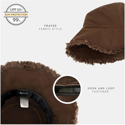 CHOK.LIDS Frayed Bucket Hats for Women Men Unisex Trendy Washed Cotton Floppy Wide Brim Boonie Outdoor Summer Beach Headwear